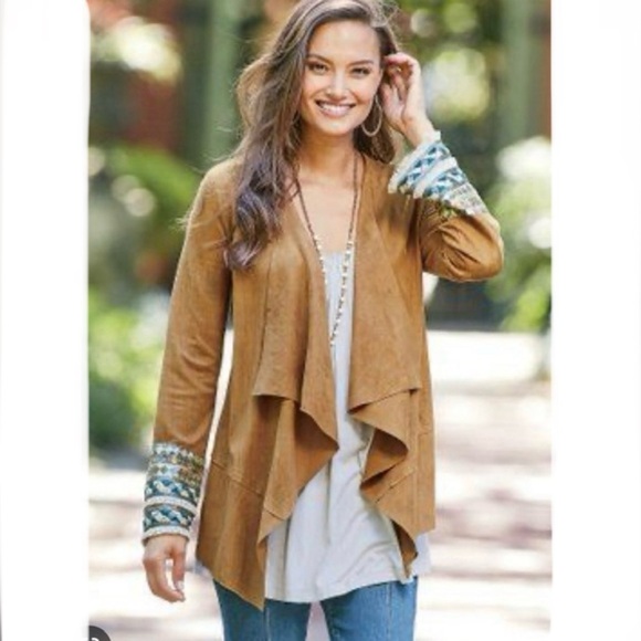 Soft Surroundings Sweaters - Soft Surroundings Mad About About Faux Suede Beaded Drape Cardigan Sweater